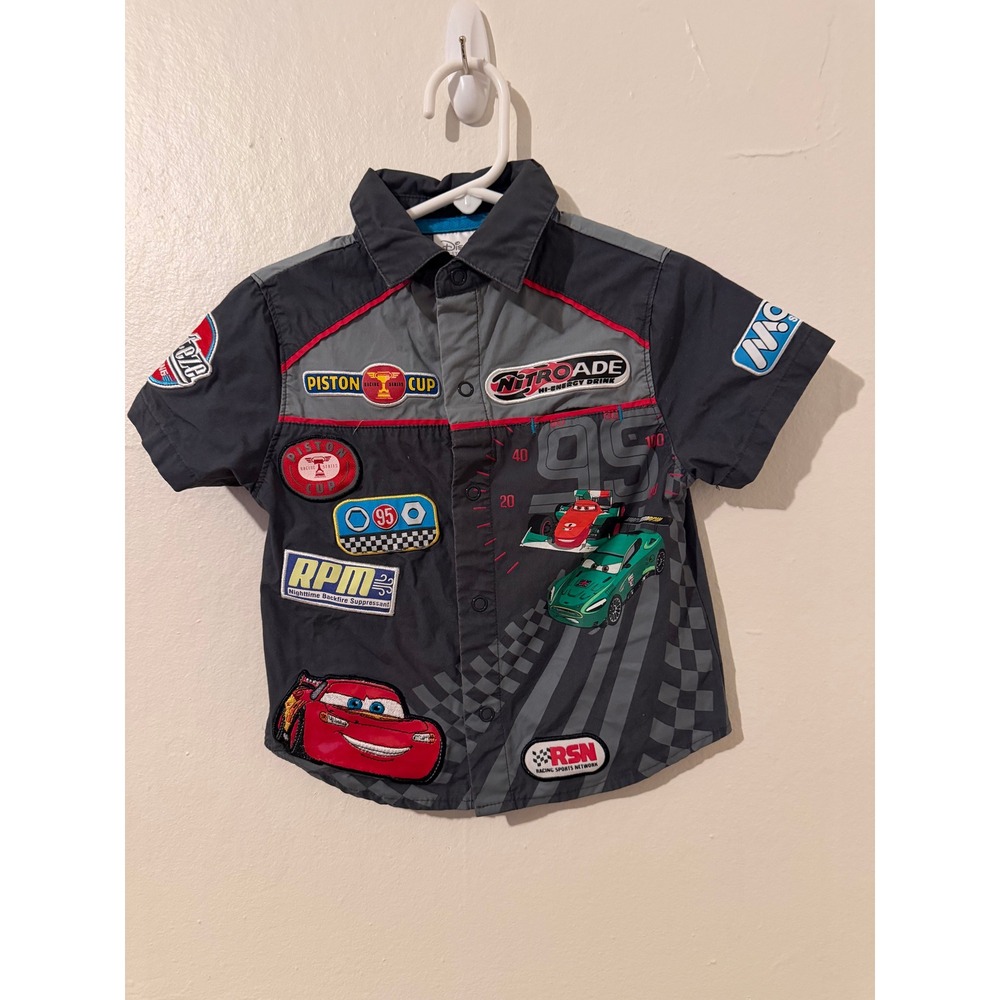 Disney Store Cars Lightning McQueen Racing Pit Crew Shirt Boys Size 2